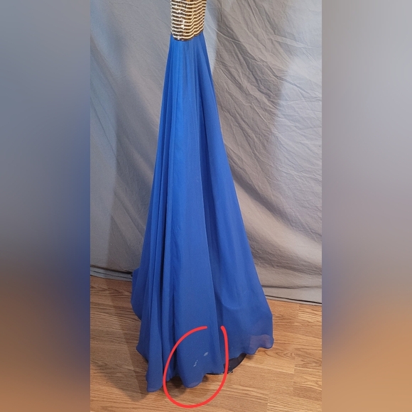 Elegant Blue Evening Gown with Gold Beading by Scala - Picture 4 of 16